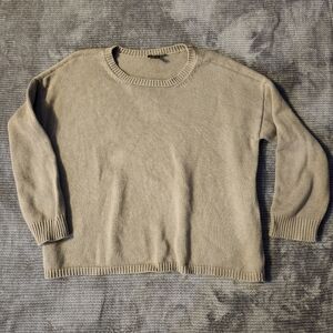 Eileen Fisher organic cotton sweater Ribbed Neck Knit Med Layer Neutral Greige,